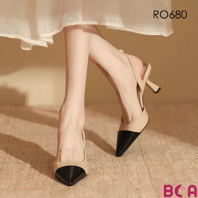 Giày Cao Gót Nữ Slingback 5cm RO680 ROSATA tại BCASHOP Mũi Nhọn Phối Màu, Tinh Tế Và Hiện Đại, Thời Trang Và Đẳng Cấp