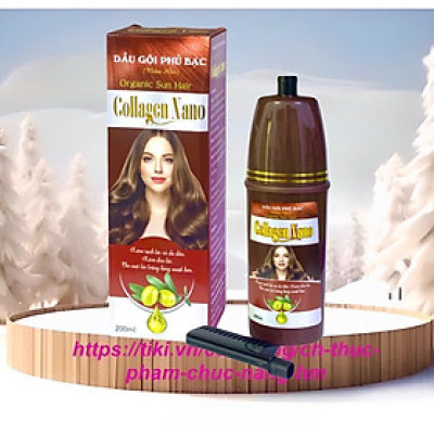 Dầu gội phủ bạc Collagen Nano  , Giúp Nhuộm nâu tóc, dưỡng tóc bóng mượt - chai 200ml (Màu Nâu)