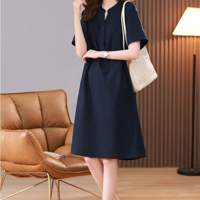 Hàng sẵn Đầm nữ linen nữ tính nhẹ nhàng, lịch thiệp, tao nhã màu xanh đen da199