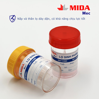Lọ đựng mẫu bệnh phẩm MidaMec có gá 40ml PS đóng gói 100 lọ/bao - Nắp Đỏ