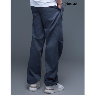 Quần nam kaki xám đậm túi hộp rút ống