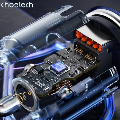 Tẩu Choetech TC0030  sạc nhanh ô tô 65W tích hợp thêm dây cáp sạc lò xo Type C (Hàng chính hãng)