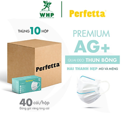 [Thùng 400 cái] Khẩu Trang Cao Cấp Chuẩn Nhật Perfetta Premium AG+, 2 Thanh Nẹp Thông Thoáng (40 cái/hộp)