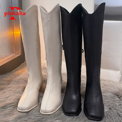 Bốt Đùi Nữ Da Lì Trắng Đen Thời Trang Khoá Sau Ulzzang Siêu Hót Cao Cổ Giày Boot Xinh