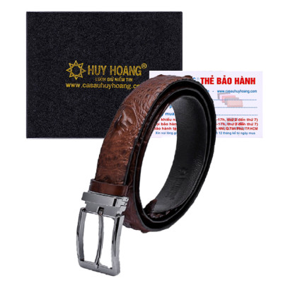 Thắt Lưng Nam Da Cá Sấu Nguyên Con Đầu Kim Huy Hoàng HT4220 - Nâu Đất