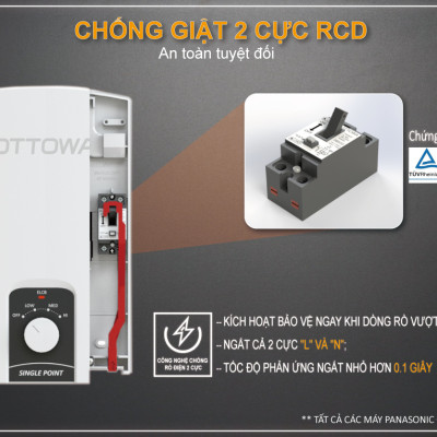 Máy tắm nước nóng OTTOWA TC45P01, Hàng chính hãng