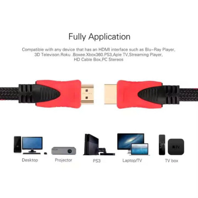 Cáp Hdmi 2 Đầu Dây Dù Tròn Đỏ Dài 1.5M Chống Nhiễu Cao Cấp