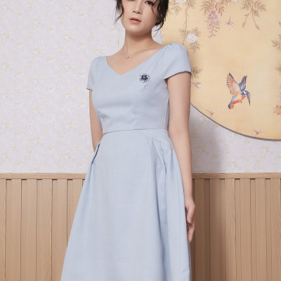 Đầm Công Sở Lụa Crep Dáng Xòe Xếp Ly Nhẹ Maxivic, La Mộc - LM012225