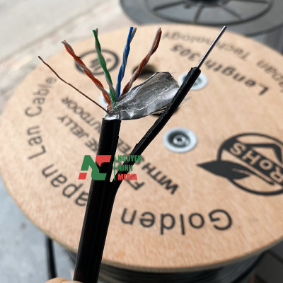 Dây Mạng Ngoài Trời 8 Lõi Golden Japan Cat5e Có Sợi Thép Chịu Lực, Bọc Bạc, Phủ Dầu Chống Ẩm - Hàng Chính Hãng