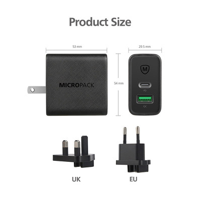 Củ sạc MicroPack POWER SERVER GaN 65W MWC-265PD Nhỏ Gọn Tặng Kèm Đầu Cắm US/ EU/ UK Hàng Chính Hãng