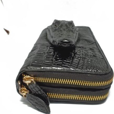 Ví nữ da cá sấu Huy Hoàng nhiều ngăn đầu cá sấu màu đen HT3725