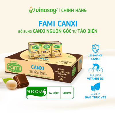 Thùng sữa đậu nành Vinasoy Fami Canxi Vị sô cô la hộp (200ml x 36 hộp)
