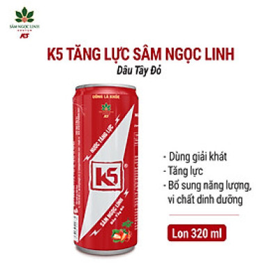 Nước Tăng Lực K5 Sâm Ngọc Linh Lốc 6 Lon Vị Dâu Tây Đỏ (320ml/Lon)