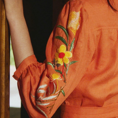 Đầm Suông Lá Sen Linen Thêu Tay Phong DRE212 thời trang thiết kế Hity