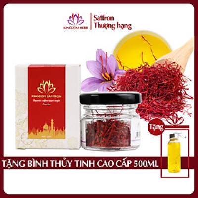 Nhụy hoa nghệ tây saffron Kingdom Herb chính hãng loại super negin thượng hạng hộp 1 gram (tặng bình thuỷ tinh cao cấp)