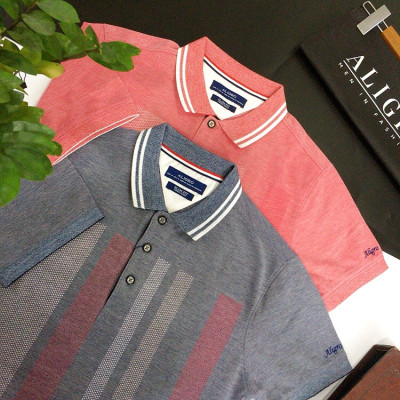 ÁO POLO ALIGRO MÀU HỒNG HỌA TIẾT KẺ SỌC ALGPLO34