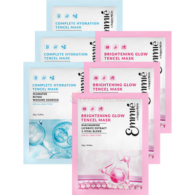 Combo mặt nạ Emmié By Happyskin Complete Hydration (3 miếng) + Emmié By Happyskin Brightening Glow (3 miếng) - Hàng chính hãng