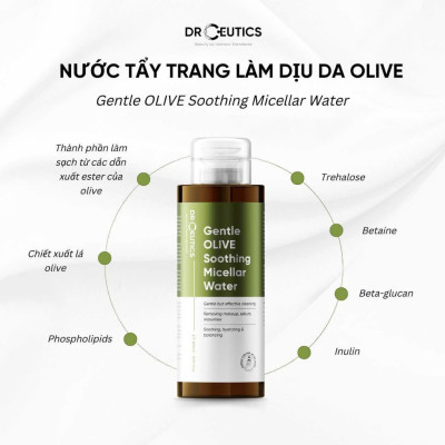 DrCeutics Nước Tẩy Trang Làm Dịu Da OLIVE - Gentle OLIVE Soothing Micellar Water Dành Cho Mọi Loại Da, Da nhạy cảm 500ml