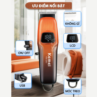 Tông đơ chấn viền Kemei KM-263 công suất mạnh 5W màn hình LCD tiện lợi có thể cạo đầu, khắc tóc tattoo, tạo kiểu- Chính hãng