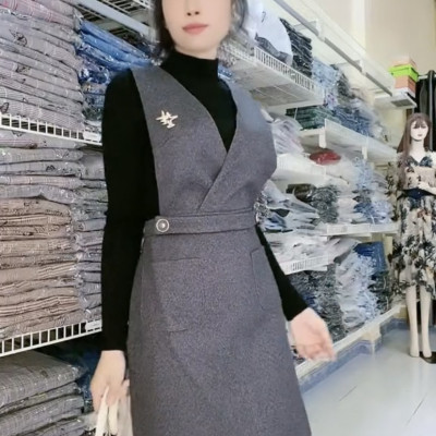 Set đầm yếm kèm áo dệt kim thu đông cao cấp Myqlothing.