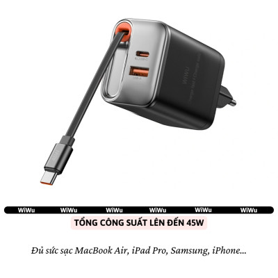Adapter cóc củ sạc nhanh 67W PD USB C + USB-A 3.0 kèm dây sạc Type-C PPS chống cháy hiệu WIWU Helix Fast Charger cho iPhone iPad Oppo Samsung - Hàng nhập khẩu