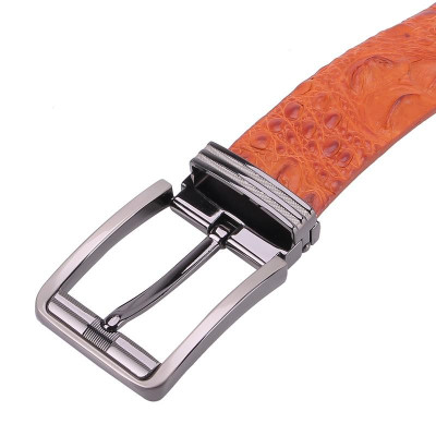 HC4849 - Dây nịt nam da cá sấu Huy Hoàng nguyên con 4P đầu kim màu vàng bò