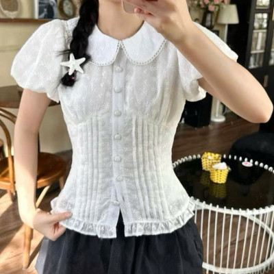 Áo sơ mi ren hoa cổ sen cao cấp-Áo sơ mi kiểu