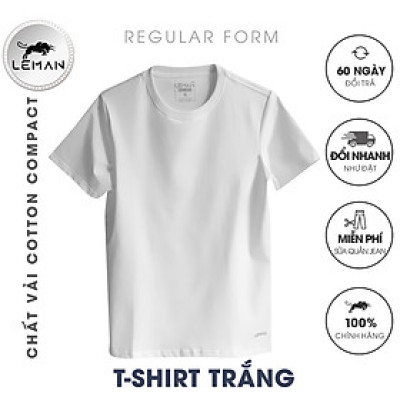 Áo thun nam T-Shirt Leman TS01 Cotton Compact màu trắng Regular Form