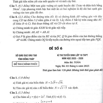 Đề thi vào lớp 10 môn toán theo cấu trúc mới năm 2025 (Dùng chung cho mọi bộ SGK)