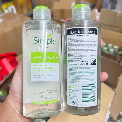 Nước Tẩy Trang SIMPLE Micellar Water 200ml - 400ml - Làm Sạch Trang Điểm - Không Chứa Cồn Gây Khô Rát