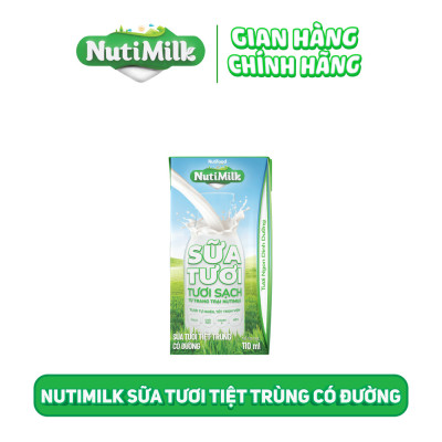 Thùng 48 Hộp NutiMilk Sữa tươi 100 điểm - Sữa tươi tiệt trùng Có đường 110ml TU.STCD110TI NUTIFOOD