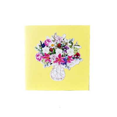 Thiệp 3D Pop Up Bình Hoa Nhiều Màu – Thiệp Hoa Chúc Mừng, Sinh Nhật, Tri Ân, Lãng Mạn, F40