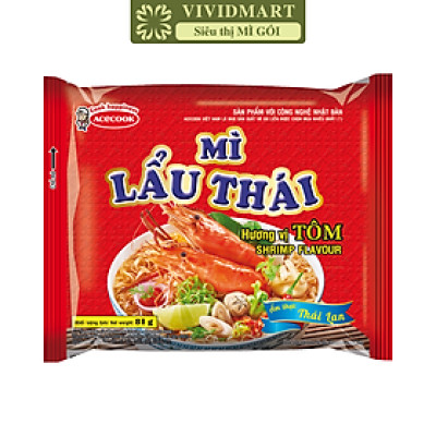 ACECOOK - Mì lẩu Thái Tôm, Mì ăn liền lẩu thái Tôm, Mì lẩu Thái hương vị Tôm, Mì Thế giới mì Acecook (81g/gói)