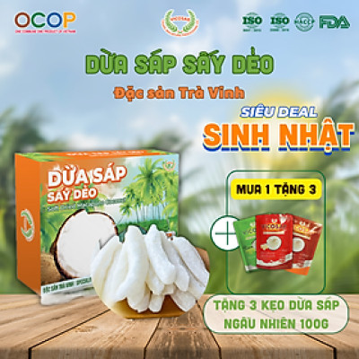 Dừa sáp sấy dẻo VICOSAP nguyên chất ít ngọt béo thơm đặc sản Trà Vinh