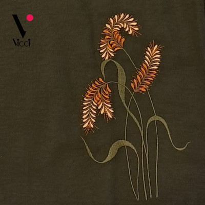 [BST Mới] Bộ đũi mặc nhà trung niên áo tay lỡ, quần dài  Vicci DTL02 vải đũi chun phối họa tiết thêu sang trọng