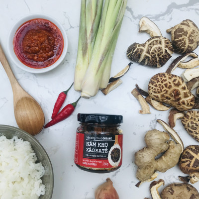 JOYFUL FARM - Nấm Đông Cô ORGANIC xào Sa tế TÔM  (80gram)