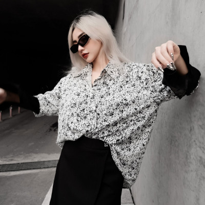 Chân váy vạt đắp xếp ly đen