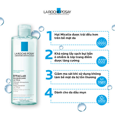 Nước làm sạch sâu và tẩy trang dành cho da mụn, da dầu nhạy cảm La Roche-Posay Effaclar Micellar Water 400ml