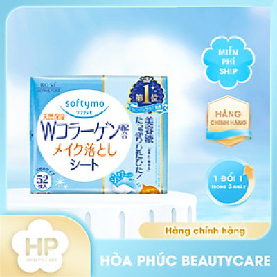 Khăn Giấy Tẩy Trang Ngừa Lão Hóa Bổ Sung Collagen Kosé Softymo Cleansing Sheet C (Gói Refill 52 miếng)
