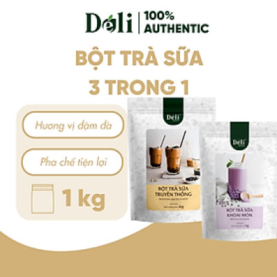 Combo 2 Túi Bột trà sữa vị khoai môn + truyền thống 3in1 Déli - 1kg pha chế trà sữa tiện lợi, nhanh chóng