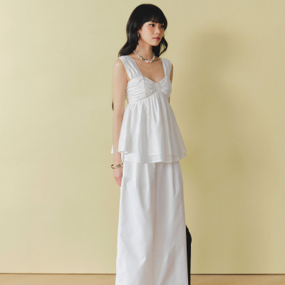 DOTTIE - Quần ống rộng xếp ly - Trắng - Q0397