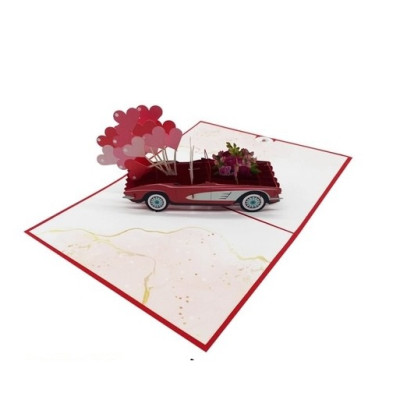 Thiệp 3D Pop Up Xe Cưới Just Married Đỏ – Thiệp Chúc Mừng Đám Cưới, Thiệp Wedding Độc Đáo, W07