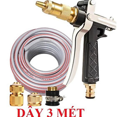 Bộ dây vòi xịt nước rửa xe, tưới cây .tăng áp 3 lần,loại 3m,5m 206236 đầu đồng,cút đồng,nối đồng+ tặng mở chai