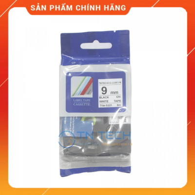 Nhãn In TNE-S221 - Đen nền trắng 9mm x 8m - Dùng cho máy in BROTHER - AIMO - PUTY [Hàng nhập khẩu]