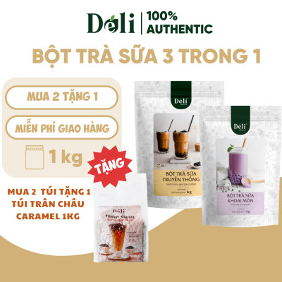Combo 2 Túi Bột trà sữa vị khoai môn + truyền thống 3in1 Déli - 1kg pha chế trà sữa tiện lợi, nhanh chóng