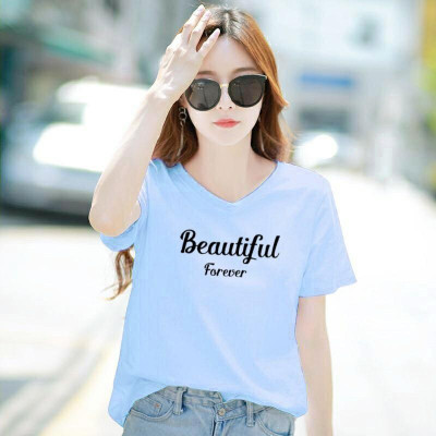 Áo thun nữ cổ tim form rộng MXM in chữ Beautiful thun cotton 4 chiều từ 45-60kg ( ANU076 )