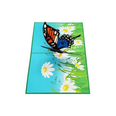 Thiệp 3D Bướm Xanh Giữa Cánh Đồng Hoa Cúc – Thiệp Pop Up Độc Đáo, Tặng Sinh Nhật, 8/3, 20/10, Valentine, A42