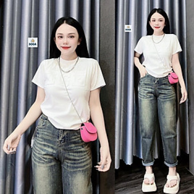 Áo thun chất BORIP COTTON Xịn dập nổi dáng áo baby tee size 35kg-70kg DOGA tay ngắn cổ tròn thoáng mát, hut mồ hôi. không xù lông  M175