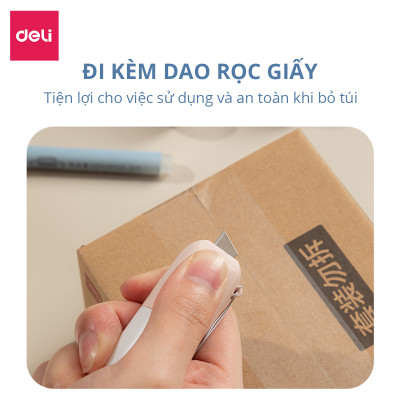 Bút Xóa Thông Tin Trên Bill Đơn Hàng Giấy In Nhiệt Kèm Dao Rọc Giấy Deli - Dụng Cụ Bóc Mở Đơn Hàng Online - Che Bảo Mật Thông Tin Đơn Hàng Nhỏ Gọn Tiện Lợi - JQ122 