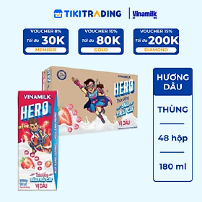 Thùng Thức uống sữa trái cây vị dâu Vinamilk Hero 180ml - 48 hộp/Thùng